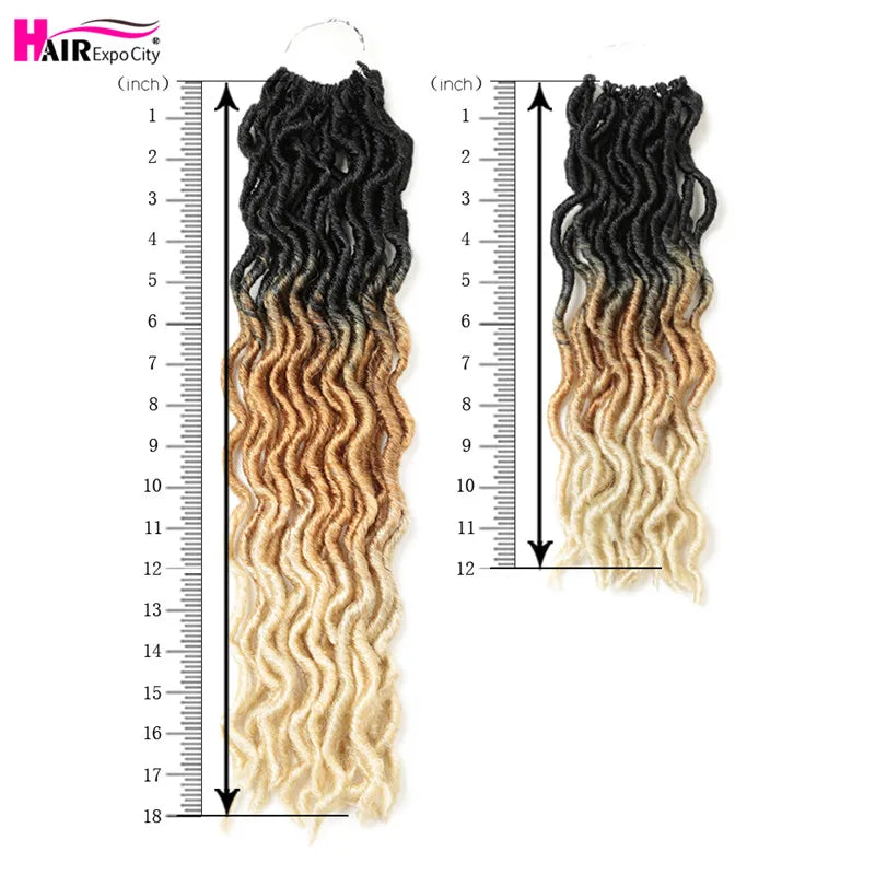 12Inch Goddess Faux Locs Crochet Hair Synthetic Wave Hair Ombre Braiding Hair Extensions Handmade 18Strands Hair Expo City