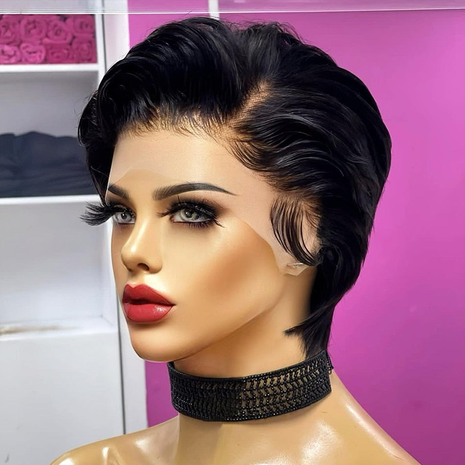 Pixie Cut Wig Cheap Short Bob Lace Frontal Straight Transparent T Part Lace Front Human Hair Wigs For Black Women Brazilian Remy