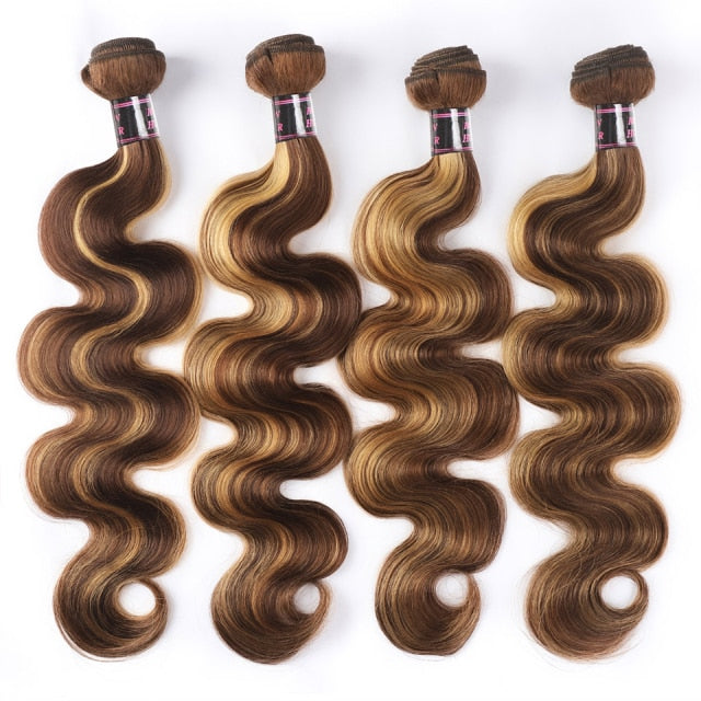 Ishow Brazilian Ombre Hair Bundles Body Wave Human Hair Bundles P4/27 Brown with Highlight Color Remy Hair Weave Bundle Sew In