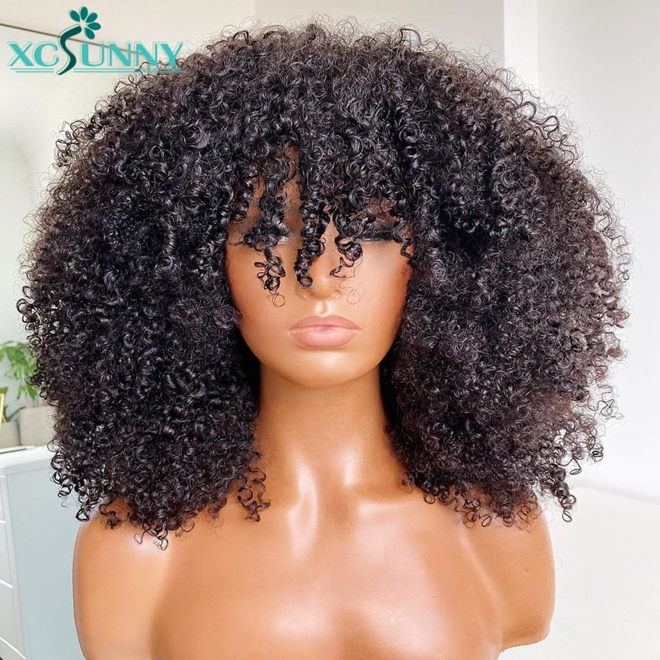 Brazilian Afro Kinky Remy Human Hair Full Machine Made Wig 200% Density