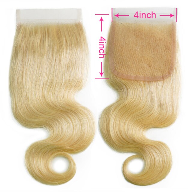 Blonde Brazilian Body Wave Remy Human Hair 4x4 Pre Plucked HD Lace Closure With Baby Hair