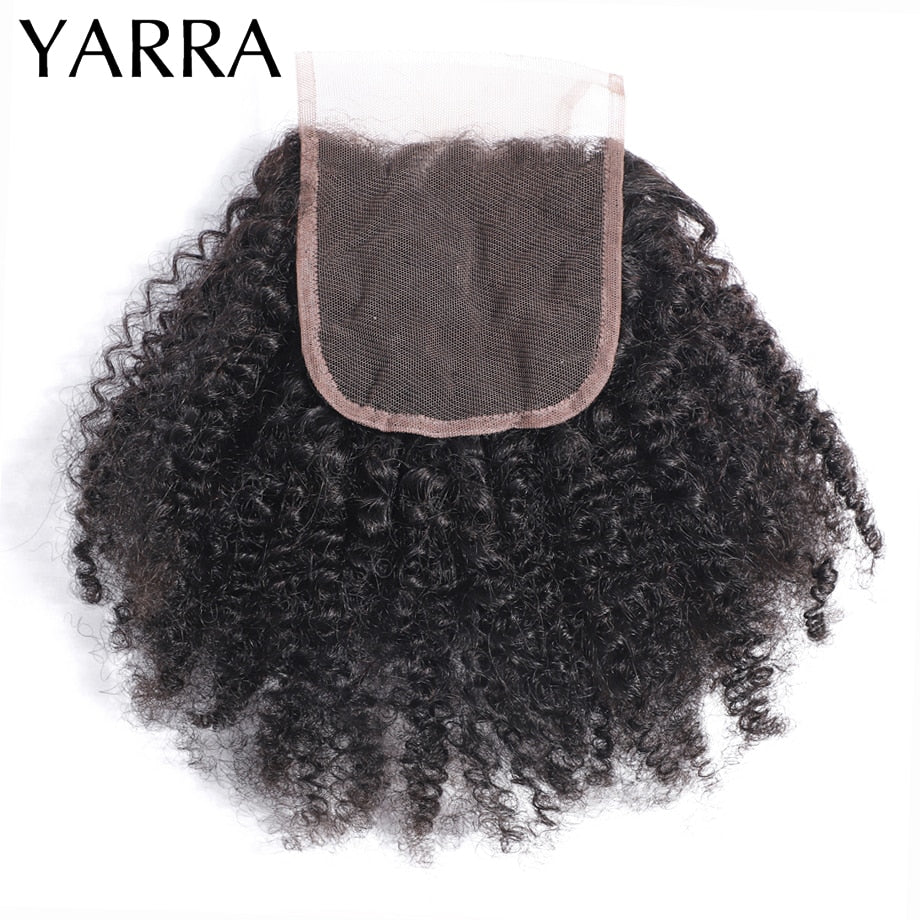 Brazilian Afro Kinky Curly Remy Human Hair 4x4 Pre-Plucked Lace Closure With Baby Hair