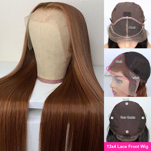 Brown Color Human Hair Wigs for Women Ginger 13x4 Lace Front Wig Straight Lace Wig Pre Plucked T Part Lace Wigs Bleached Knots